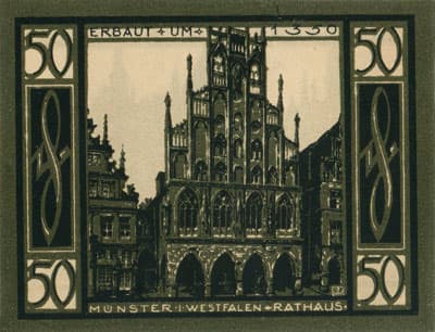 Notgeld der Stadt M�nster - 50 pfennige - Rathaus - 1 ao�t 1921 - dos