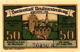 Notgeld Neubrandenburg (Mecklenburg-Strelitz - Allemagne) - 50 pfennige - �mission du 2 juillet 1921 - face
