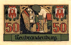 Notgeld Neubrandenburg (Mecklenburg-Strelitz - Allemagne) - 50 pfennige - �mission du 2 juillet 1921 - dos