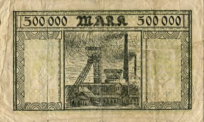 Notgeld der Stadt Oberhausen-Rheinland (Nordrhein-Westfalen - Allemagne) - 500&nbsp;000&nbsp;mark - 1&nbsp;ao�t&nbsp;1923 - s�rie&nbsp;N - n�&nbsp;44741 - dos