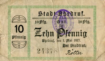 Notgeld der Stadt Ohrdruf (Th�ringen - Allemagne) - 10 pfennige n�&nbsp;24378 - 1&nbsp;mai&nbsp;1917 - cachet "Stadtrat zu Ohrdruf" - face