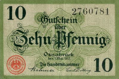 Notgeld Osnabr�ck (Niedersachsen - Allemagne) - 10 pfennige n�&nbsp;2760781 - 1&nbsp;mai&nbsp;1917 - face