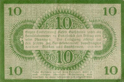 Notgeld Osnabr�ck (Niedersachsen - Allemagne) - 10 pfennige n�&nbsp;2760781 - 1&nbsp;mai&nbsp;1917 - dos
