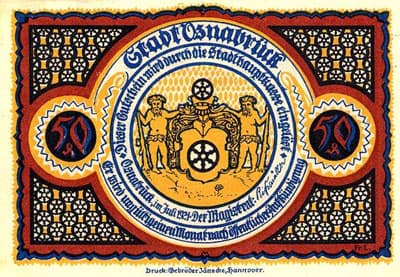 Notgeld Osnabr�ck (Niedersachsen - Allemagne) - 50 pfennige type 1 - �mission de juillet 1921 - dos