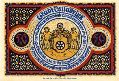 Notgeld Osnabr�ck (Niedersachsen - Allemagne) - 50 pfennige type 3 - �mission de juillet 1921 - dos