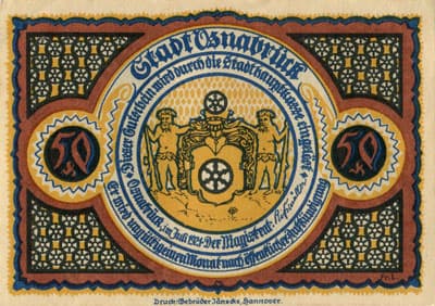 Notgeld Osnabr�ck (Niedersachsen - Allemagne) - 50 pfennige type 4 - �mission de juillet 1921 - dos