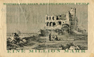 Notgeldschein der Kreisgemeinde Pfalz (Rheinland-Pfalz - Allemagne) - 1&nbsp;000&nbsp;000&nbsp;mark - n�&nbsp;170666 - dos
