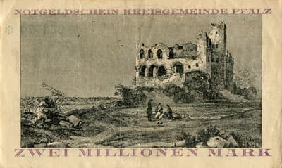 Notgeldschein der Kreisgemeinde Pfalz (Rheinland-Pfalz - Allemagne) - 2&nbsp;000&nbsp;000&nbsp;mark - n�&nbsp;253070 - 11&nbsp;ao�t&nbsp;1923 - dos