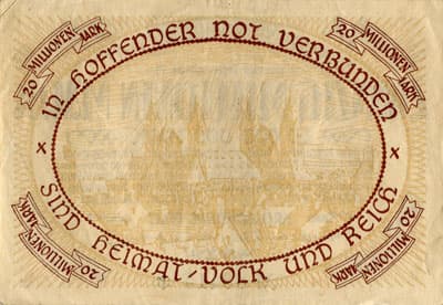 Notgeldschein der Kreisgemeinde Pfalz (Rheinland-Pfalz - Allemagne) - 20&nbsp;000&nbsp;000&nbsp;mark - n�&nbsp;88415 - 11&nbsp;ao�t&nbsp;1923 - dos