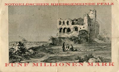 Notgeldschein der Kreisgemeinde Pfalz (Rheinland-Pfalz - Allemagne) - 5&nbsp;000&nbsp;000&nbsp;mark - n�&nbsp;155850 - dos