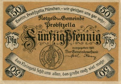 Notgeld der Gemeinde Probstzella (Th�ringen - Allemagne) - 50&nbsp;pfennige 1921 - face