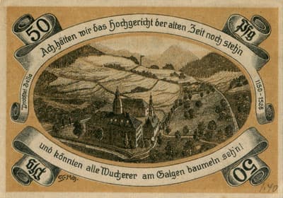 Notgeld der Gemeinde Probstzella (Th�ringen - Allemagne) - 50&nbsp;pfennige 1921 - dos