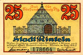 Notgeld Rinteln (Hessen-Nassau - Allemagne) - 25 pfennige - �mission d'ao�t 1920 - dos