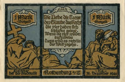 Notgeld Rothenburg ob der Tauber (Bayern - Allemagne) - 1 mark - n�&nbsp;34017 - 24 juin 1921 - dos
