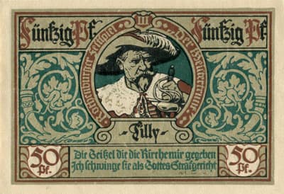 Notgeld Rothenburg ob der Tauber (Bayern - Allemagne) - Tilly - 50 pfennige - n�&nbsp;40825 - 24 juin 1921 - dos