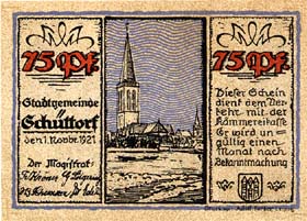 Notgeld Sch�ttorf (Hannover - Allemagne) - 75 pfennige - �mission du 1er novembre 1921 - face
