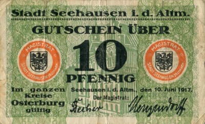 Notgeld - Seehausen in der Altmark (Sachsen-Anhalt - Allemagne) - 10 pfennig - 10&nbsp;juin&nbsp;1917 - face