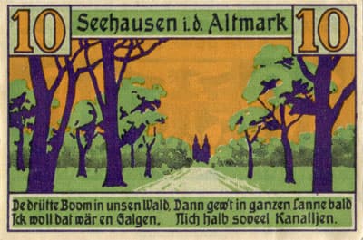 Notgeld - Seehausen in der Altmark (Sachsen-Anhalt - Allemagne) - 10 pfennig - 5&nbsp;f�vrier&nbsp;1921 - face