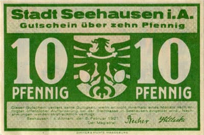 Notgeld - Seehausen in der Altmark (Sachsen-Anhalt - Allemagne) - 10 pfennig - 5&nbsp;f�vrier&nbsp;1921 - dos