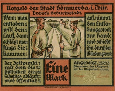 Notgeld der Stadt S�mmerda (Th�ringen - Allemagne) - 1 mark - 1&nbsp;ao�t&nbsp;1921 - Type 1 - face