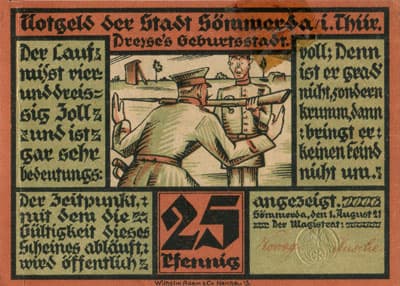 Notgeld der Stadt S�mmerda (Th�ringen - Allemagne) - 25 pfennig - 1&nbsp;ao�t&nbsp;1921 - Type 2 - face