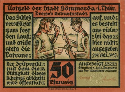 Notgeld der Stadt S�mmerda (Th�ringen - Allemagne) - 50 pfennig - 1&nbsp;ao�t&nbsp;1921 - Type 1 - face