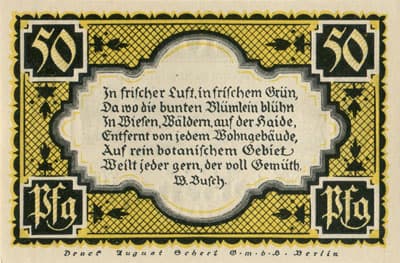 Notgeld Stolzenau Weser (Hannover - Allemagne) - 50 pfennig - 1&nbsp;mai&nbsp;1921 - Type 1 - dos