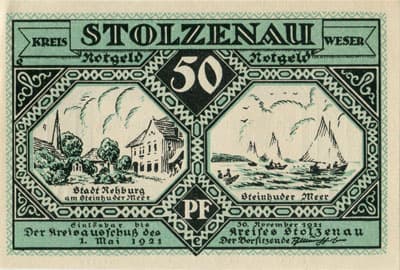 Notgeld Stolzenau Weser (Hannover - Allemagne) - 50 pfennig - 1&nbsp;mai&nbsp;1921 - Type 3 - face