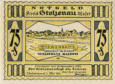 Notgeld Stolzenau Weser (Hannover - Allemagne) - 75 pfennig - 1&nbsp;mai&nbsp;1921 - Type 1 - face