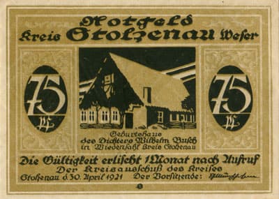 Notgeld Stolzenau Weser (Hannover - Allemagne) - 75 pfennig - 30 avril 1921 - Type 2 - face
