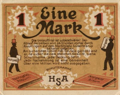 Gutschein der Stadt S�derbrarup (Schleswig-Holstein - Allemagne) - 1&nbsp;mark - 31&nbsp;d�cembre&nbsp;1920 - n�&nbsp;01568 - face