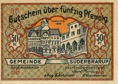 Gutschein der Gemeinde S�derbrarup (Schleswig-Holstein - Allemagne) - 50&nbsp;pfennig - (1921) - n�&nbsp;08287 - Type 1 - dos