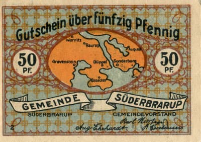 Gutschein der Gemeinde S�derbrarup (Schleswig-Holstein - Allemagne) - 50&nbsp;pfennig - (1921) - n�&nbsp;08370 - Type 2 - dos