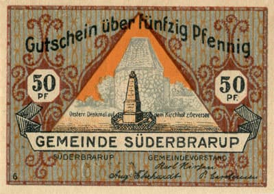 Gutschein der Gemeinde S�derbrarup (Schleswig-Holstein - Allemagne) - 50&nbsp;pfennig - (1921) - n�&nbsp;09520 - Type 6 - dos