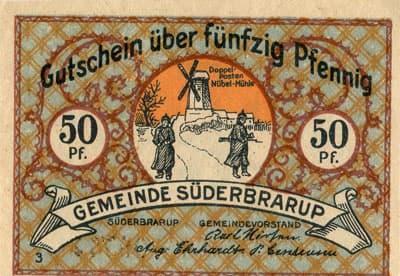 Gutschein der Gemeinde S�derbrarup (Schleswig-Holstein - Allemagne) - 50&nbsp;pfennig - (1921) - n�&nbsp;09771 - Type 3 - dos