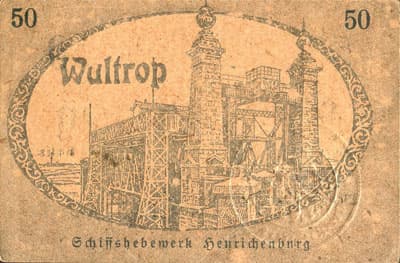 Notgeld Waltrop (Westfalen - Allemagne) - 50 pfennige - Schiffshebewerk Henrichenburg (exemplaire 1) - face