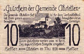 Notgeld Abstetten - (Autriche) - 10 heller - émission de mai 1920 - face
