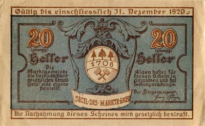 Aigener notgeld - Aigen (Autriche) - 20 heller - valable jusqu'au 31&nbsp;d�cembre&nbsp;1920 - dos