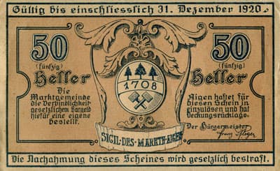 NotgeldAigen (Autriche) - 50 heller - valable jusqu'au 31&nbsp;d�cembre&nbsp;1920 - dos