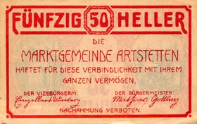 Notgeld Artstetten (Autriche) - 50 heller - valable jusqu'au 31 d�cembre 1920 - dos