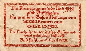 Notgeld Bad Ischl ( Autriche ) - 5 heller - émission du 6 avril 1920 - dos