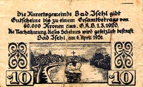 Notgeld Bad Ischl ( Autriche ) - 10 heller - émission du 6 avril 1920 - dos