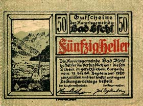 Notgeld Bad Ischl ( Autriche ) - 50 heller - émission du 6 avril 1920 - face