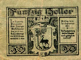 Notgeld Bad Ischl ( Autriche ) - 50 heller - émission du 6 avril 1920 - dos