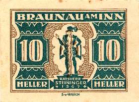 Notgeld Braunau am Inn ( Autriche ) - 10 heller - valable jusqu'au 31 décembre 1920 - face