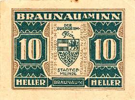 Notgeld Braunau am Inn ( Autriche ) - 10 heller - valable jusqu'au 31 décembre 1920 - dos