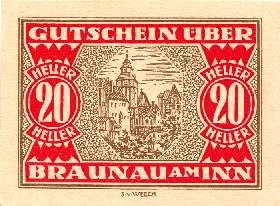 Notgeld Braunau am Inn ( Autriche ) - 20 heller - valable jusqu'au 31 décembre 1920 - face