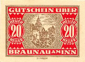 Notgeld Braunau am Inn (Autriche) - 20 heller - valable jusqu'au 31 d�cembre 1920 - face