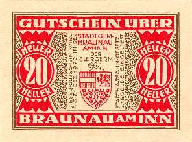 Notgeld Braunau am Inn ( Autriche ) - 20 heller - valable jusqu'au 31 décembre 1920 - dos
