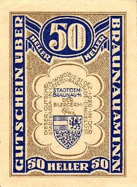 Notgeld Braunau am Inn ( Autriche ) - 50 heller - valable jusqu'au 31 décembre 1920 - dos